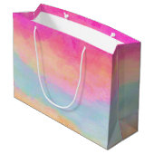 ピンクブルーイエローレインボーストライプ抽象芸術 ラージペーパーバッグ (裏面アングル)