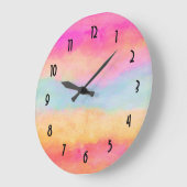 ピンクブルーイエローレインボーストライプ抽象芸術 ラージ壁時計 (傾斜)