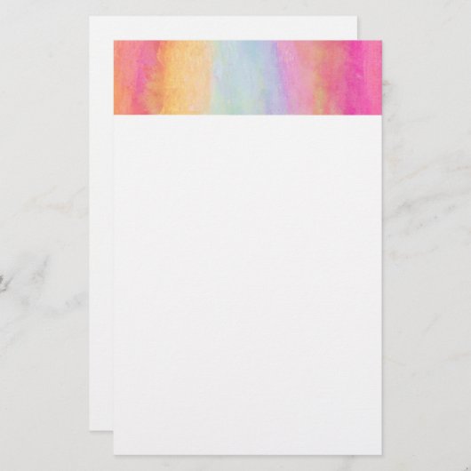 ピンクブルーイエローレインボーストライプ抽象芸術 便箋 (正面/裏面)