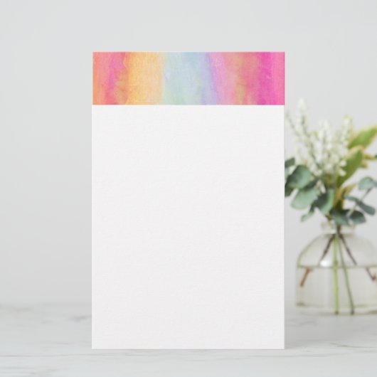 ピンクブルーイエローレインボーストライプ抽象芸術 便箋 (スタンド正面)