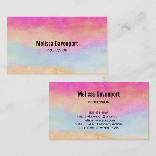 ピンクブルーイエローレインボーストライプ抽象芸術 名刺 (正面/裏面)