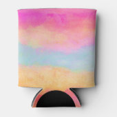 ピンクブルーイエローレインボーストライプ抽象芸術 缶クーラー (正面)