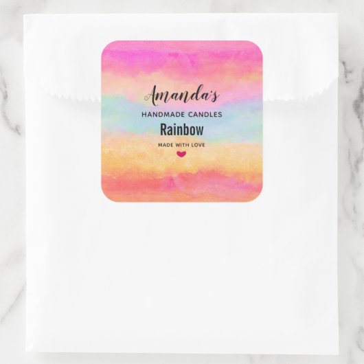 ピンクブルーイエローレインボー抽象芸術ストライプキャンドル スクエアシール (バッグ)