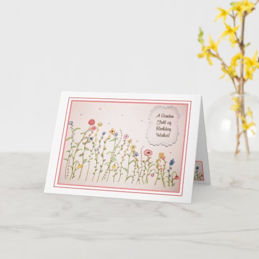 ピンクブルーイエローワイルドフラワー誕生日 カード (黄色い花)