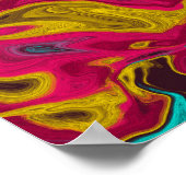 ピンクブルーイエロー抽象芸術アクリル流動芸術 ポスター (角)