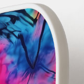 ピンクブルーイエロー絞り染めハートモノグラム ピックルボールラケット (左詳細)