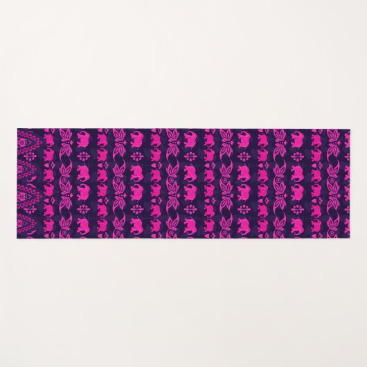 ピンクブルーインディアンゾウ族パターン（の模様が）ある ヨガマット (正面(横))