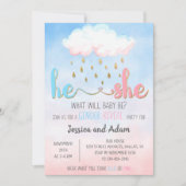 ピンクブルーウォーターカラージェンダーリビール招待状 招待状 (正面)