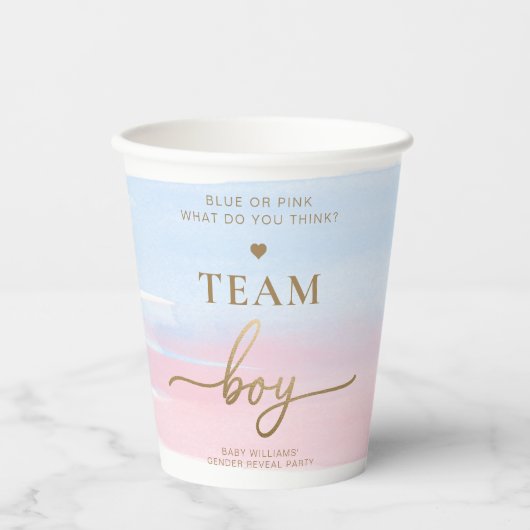 ピンクブルーウォーターカラーチームガールチームボーイ 紙コップ (正面)