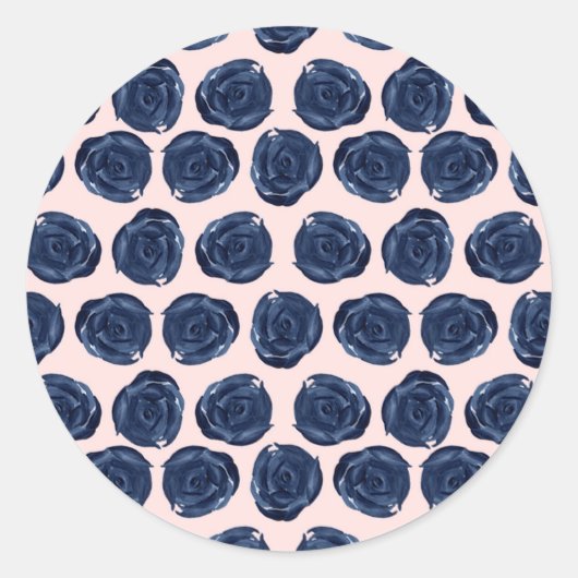 ピンクブルーウォーターカラーバラつる植物コテージ結婚ズ ラウンドシール (正面)