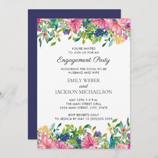 ピンクブルーウォーターカラーフローラ婚約 (正面/裏面)