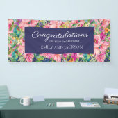 ピンクブルーウォーターカラーフローラ婚約 横断幕 (トレードショー)