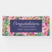 ピンクブルーウォーターカラーフローラ婚約 横断幕 (横)