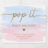 ピンクブルーウォーターカラーベビーシャワーワきらめくインL スパークリングワインラベル (シングルラベル)