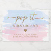 ピンクブルーウォーターカラーベビーシャワーワきらめくインL スパークリングワインラベル (シングルラベル)