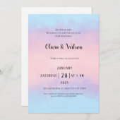 ピンクブルーウォーターカラーミニマル結婚式招待状 招待状 (正面/裏面)