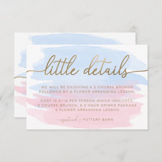 ピンクブルーウォーターカラーリトル詳細挿入カード エンクロージャーカード (正面/裏面)