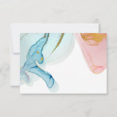 ピンクブルーウォーターカラー金ゴールドウェディングRSVPカード 出欠カード (裏面)