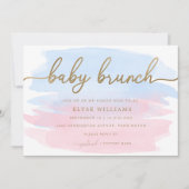 ピンクブルーウォーターカラー金ゴールドベビーブランチ招待状 招待状 (正面)