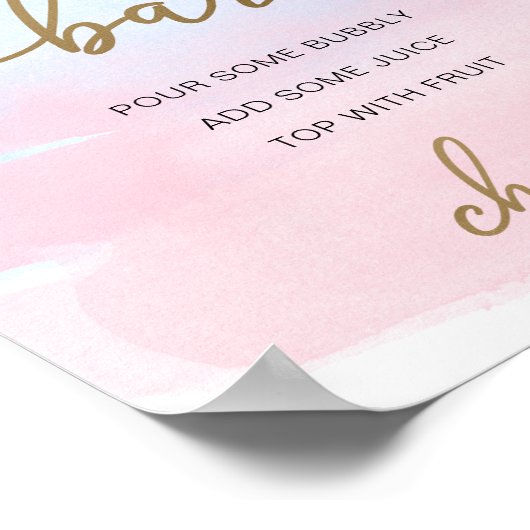 ピンクブルーウォーターカラー金ゴールドミモサバー標識 ポスター (角)