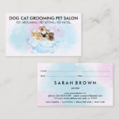 ピンクブルーウォータードッグス猫トリマーアポイントメント 名刺 (正面/裏面)