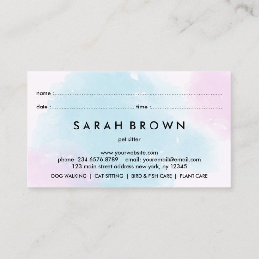 ピンクブルーウォータードッグス猫トリマーアポイントメント 名刺 (裏面)