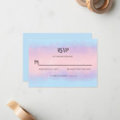 ピンクブルーウォーターミニマルカラーRSVP ノートカード (正面/裏面インサイチュ)