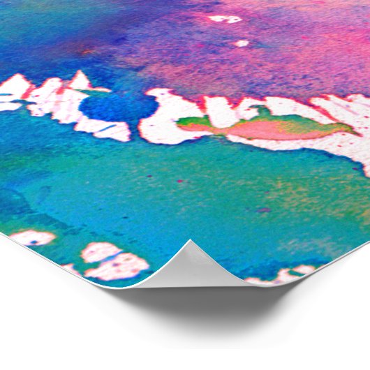 ピンクブルーウォーター絵を描カラーミュージックノートトレブルクレフ、 音符記号 ポスター (角)