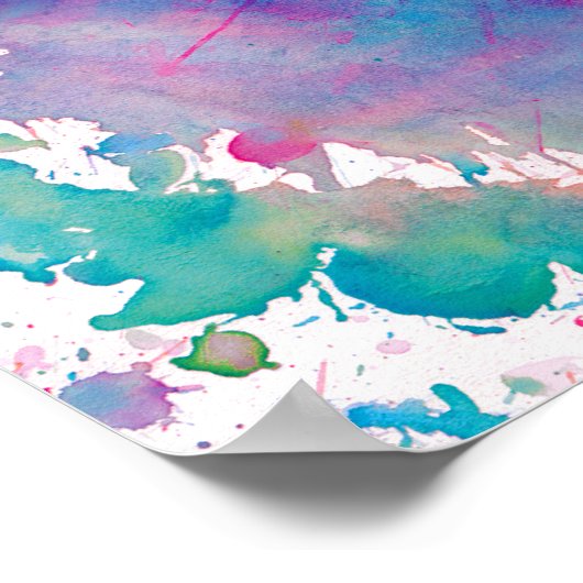 ピンクブルーウォーター絵を描カラーミュージックノートトレブルクレフ、 音符記号 ポスター (角)