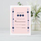 ピンクブルーウォーター色バラつる植物コテージRSVP返信 出欠カード (スタンド正面)