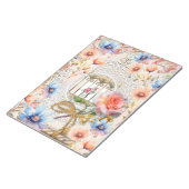 ピンクブルーウォーター色フローラバードケージレエレガントース ノートパッド (アングル)