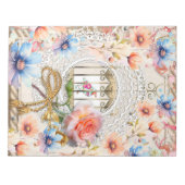 ピンクブルーウォーター色フローラバードケージレエレガントース ノートパッド (正面)