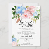 ピンクブルーウォーター色フローラ性別の表示パーティー 招待状 (正面)