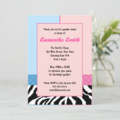 ピンクブルーエレガントゼブラジェンダーリビールパーティー招待状 招待状 (スタンド正面)