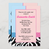 ピンクブルーエレガントゼブラジェンダーリビールパーティー招待状 招待状 (正面/裏面)