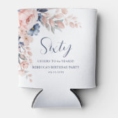 ピンクブルーエレガントフローラスクリプト60誕生日 缶クーラー (正面)