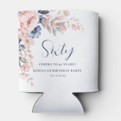 ピンクブルーエレガントフローラスクリプト60誕生日 缶クーラー (裏面)