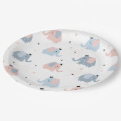 ピンクブルーエレファントクラウンズ女の子の男の子の赤ちゃんシャワー ペーパープレート (アングル)