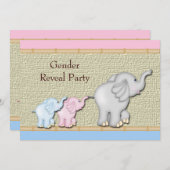 ピンクブルーエレファントジェンダー表示パーティの招待状 招待状 (正面/裏面)