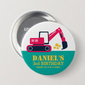 ピンクブルーカートゥーンショベル子供の誕生日ボタン 缶バッジ (正面&裏面)