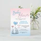 ピンクブルーガールまたはボーイニュートラル象の赤ちゃんシャワー 招待状 (スタンド正面)