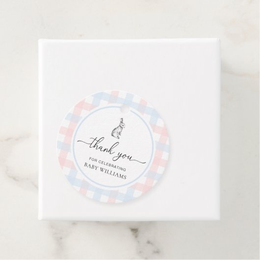 ピンクブルーギンガムバニーラビットベイビーシャワー フェイバータグ (インサイチュ)