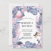 ピンクブルークリスマスフローラウェディングシャワー 招待状 (正面)