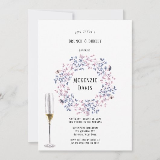 ピンクブルークリスマスベリー花嫁の昼食会 招待状 (正面)