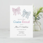 ピンクブルークリスマス弓ジェンダー表示パーティー 招待状 (スタンド正面)