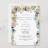 ピンクブルークリームフローラブランチバブリーブライダルシャワー 招待状 (正面)