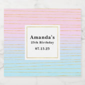 ピンクブルーグラデーションと細い金ゴールド線誕生日 ビールラベル (シングルラベル)