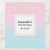 ピンクブルーグラデーションと細い金ゴールド線誕生日 ワインラベル (シングルラベル)