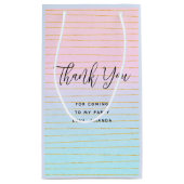 ピンクブルーグラデーションと金ゴールドラインありがとう スモールペーパーバッグ (裏面)