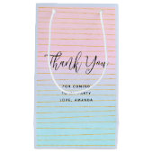 ピンクブルーグラデーションと金ゴールドラインありがとう スモールペーパーバッグ (正面)